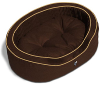 The Gramercy Park chocolate brown dog bed with banana piping.
